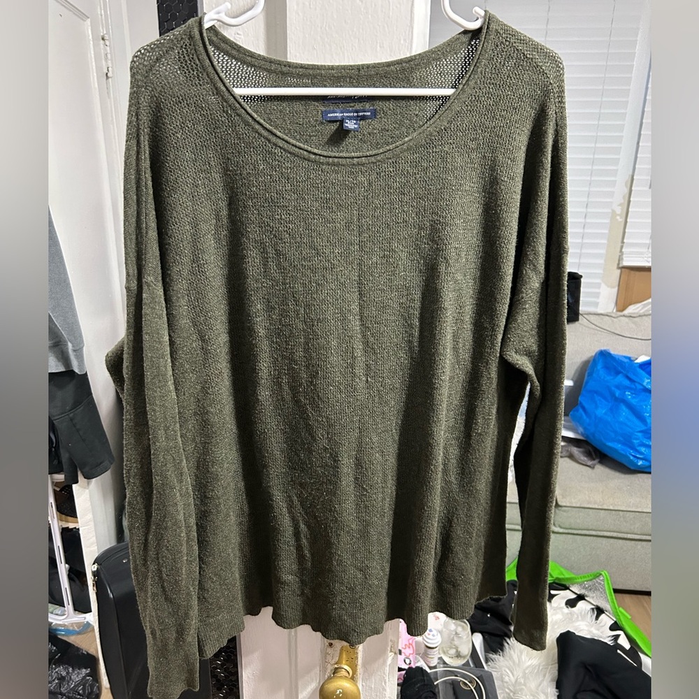 American Eagle Green Waffle Sweater